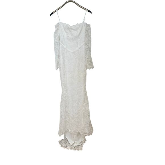 Lulus Beloved Promise White Lace Off-the-Shoulder Mermaid Maxi Dress S - Picture 5 of 6